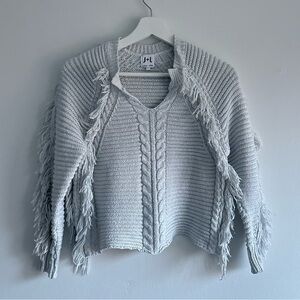 John + Jenn Petra Cable Knit Gray V-Neck Sweater XS
